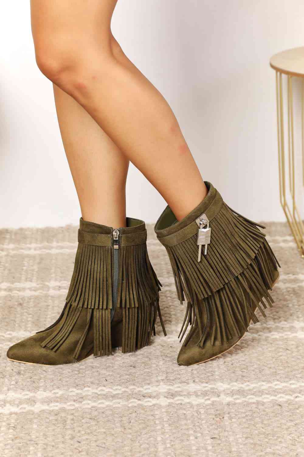 Wedge Heel Ankle Booties with Tassels