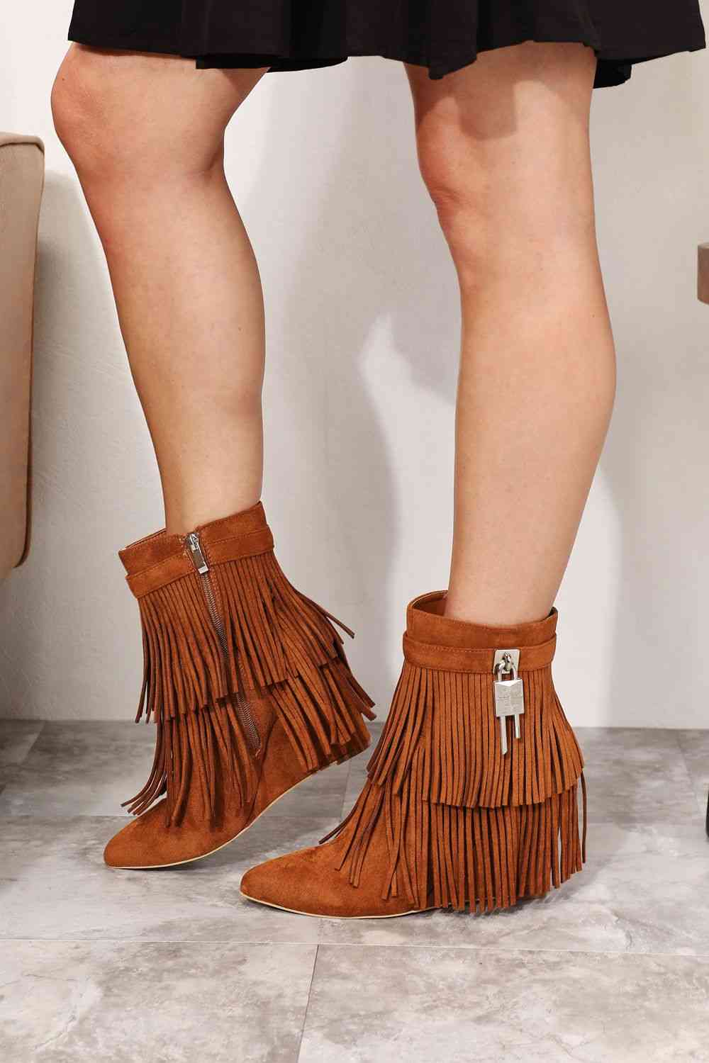 Wedge Heel Ankle Booties with Tassels