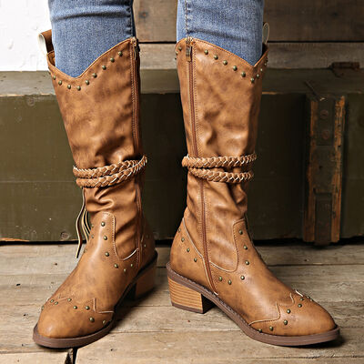 Vegan Leather Studded Boots
