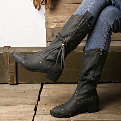 Vegan Leather Studded Boots