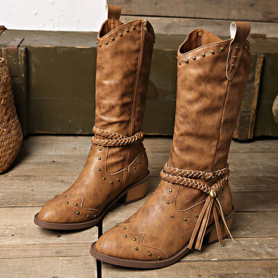 Vegan Leather Studded Boots