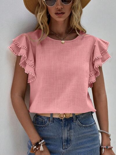 Ruffled Cap Sleeve Blouse