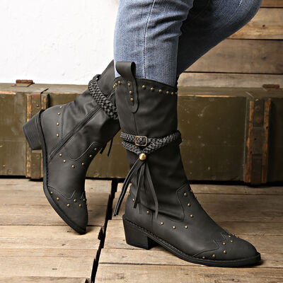 Vegan Leather Studded Boots