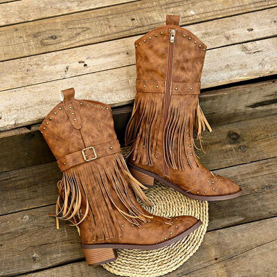 Studded Fringe Boots