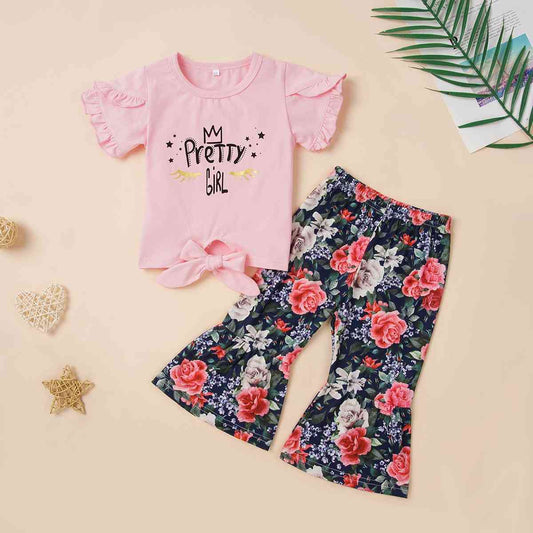 PRETTY GIRL Tee and Floral Print Pants Set
