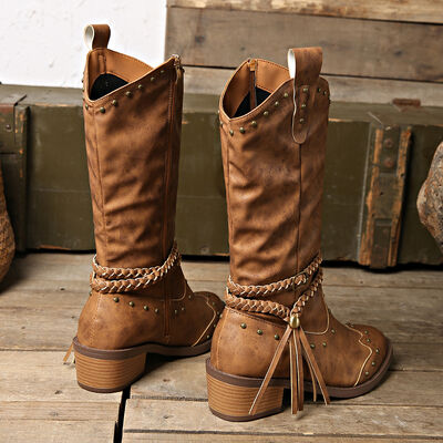 Vegan Leather Studded Boots