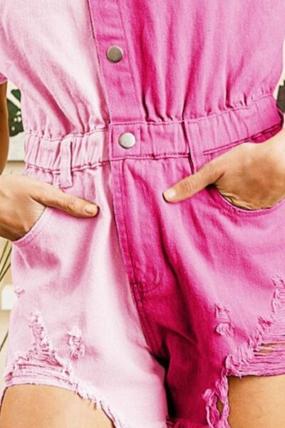 Half Snap Frayed Hem Romper
