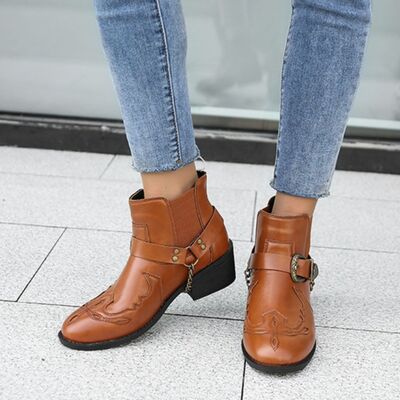 Vegan Leather Strapped Boots