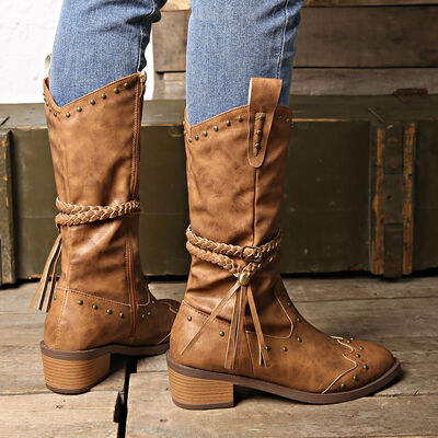 Vegan Leather Studded Boots