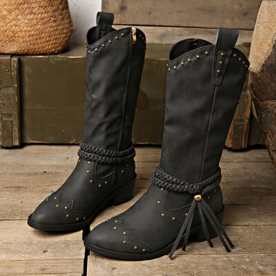 Vegan Leather Studded Boots