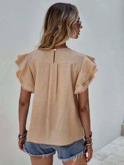 Ruffled Cap Sleeve Blouse