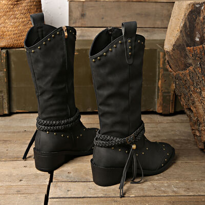 Vegan Leather Studded Boots
