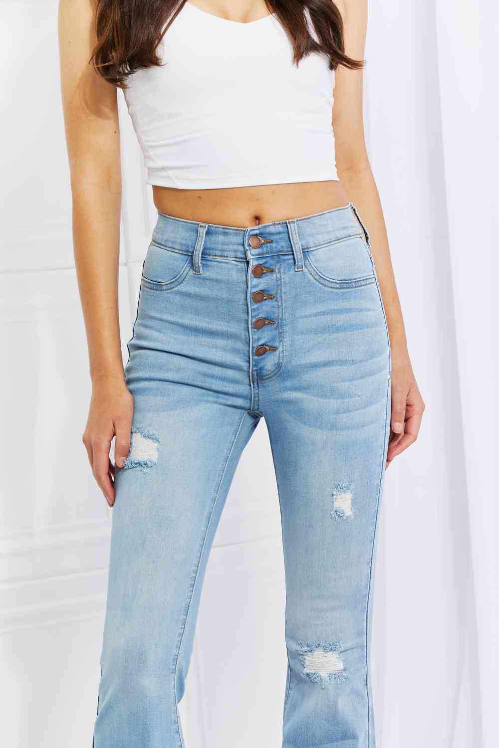 Vibrant Jess Button Flare Jeans