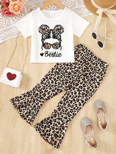 Bestie T-Shirt and Leopard Pants Set