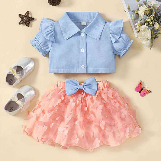 Ruffle Top and Butterfly Applique Skirt Set