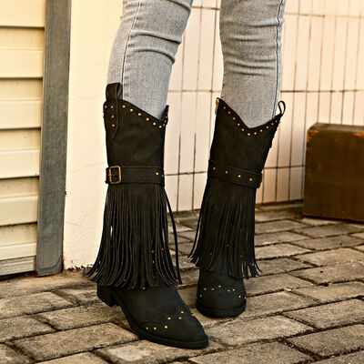 Studded Fringe Boots