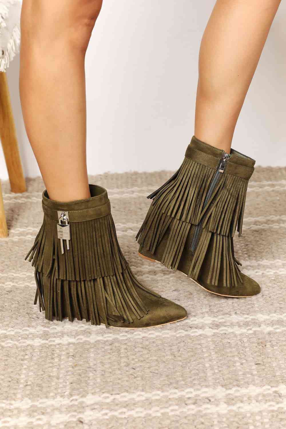 Wedge Heel Ankle Booties with Tassels