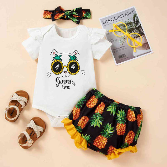 Bodysuit and Pineapple Graphic Shorts Set