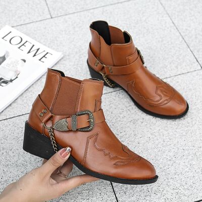 Vegan Leather Strapped Boots