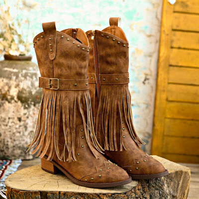 Studded Fringe Boots