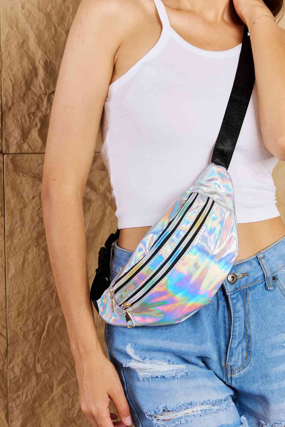 Holographic Double Zipper Fanny Pack