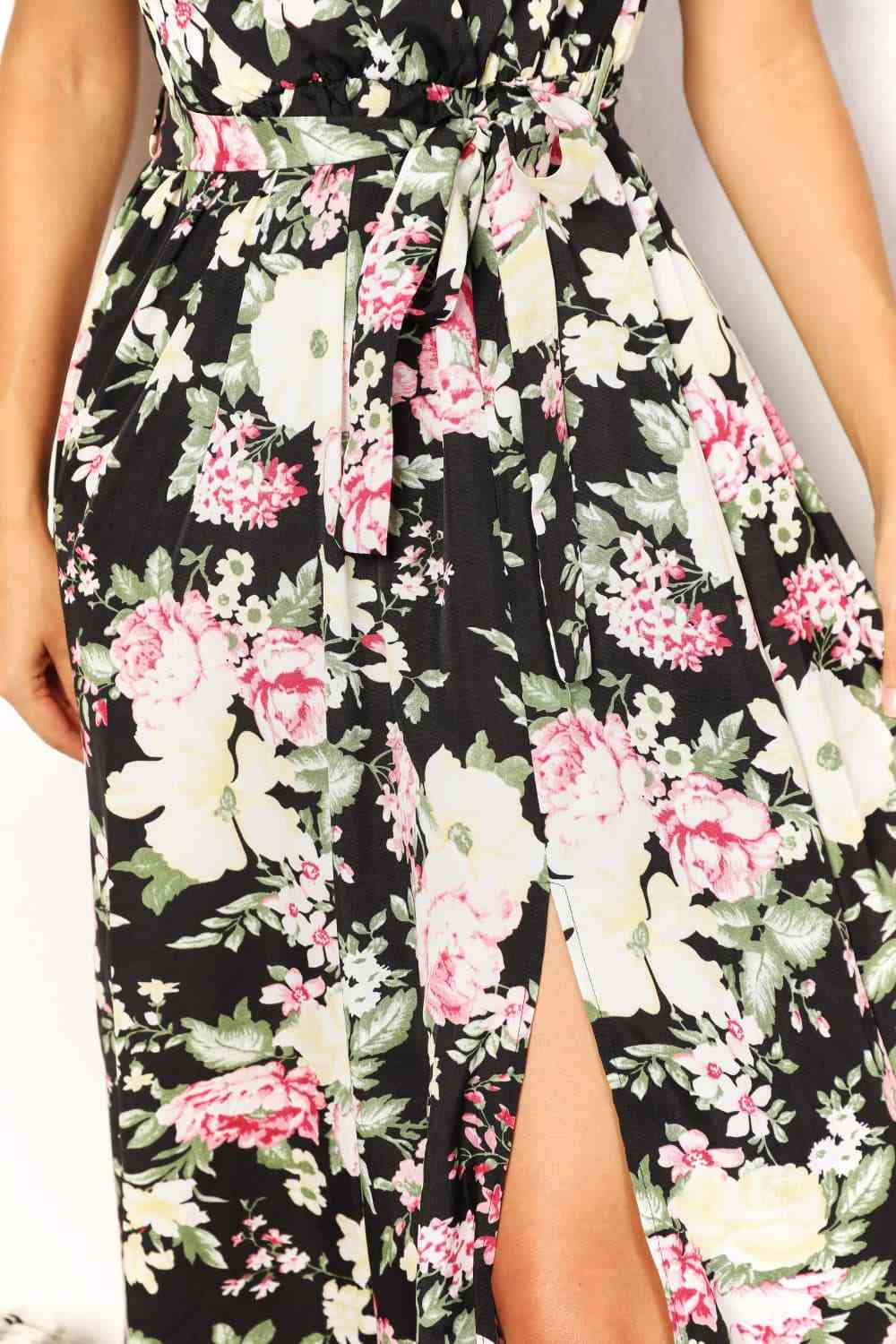 Floral Tie-Waist Split Dress