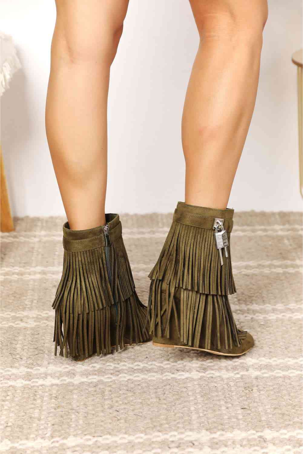 Wedge Heel Ankle Booties with Tassels