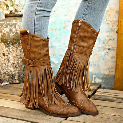 Studded Fringe Boots