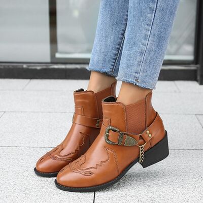 Vegan Leather Strapped Boots