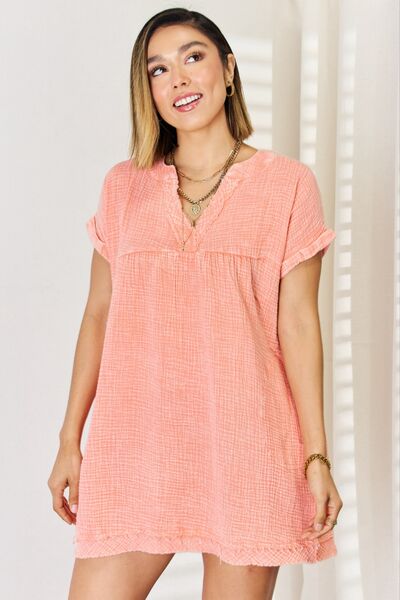 Washed Rolled Short Sleeve Dress