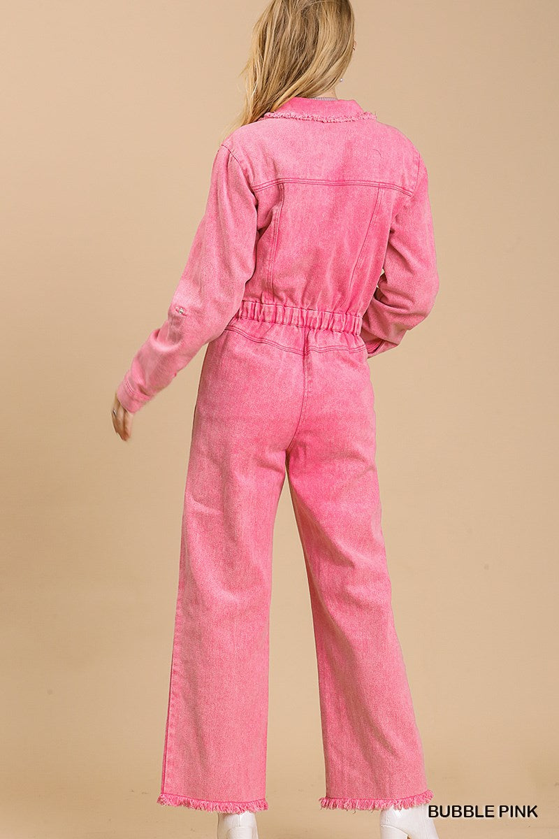 Pink Button Down Jumpsuit