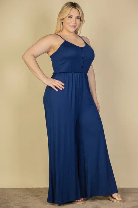Plus Size Navy Wide Leg Jumpsuit