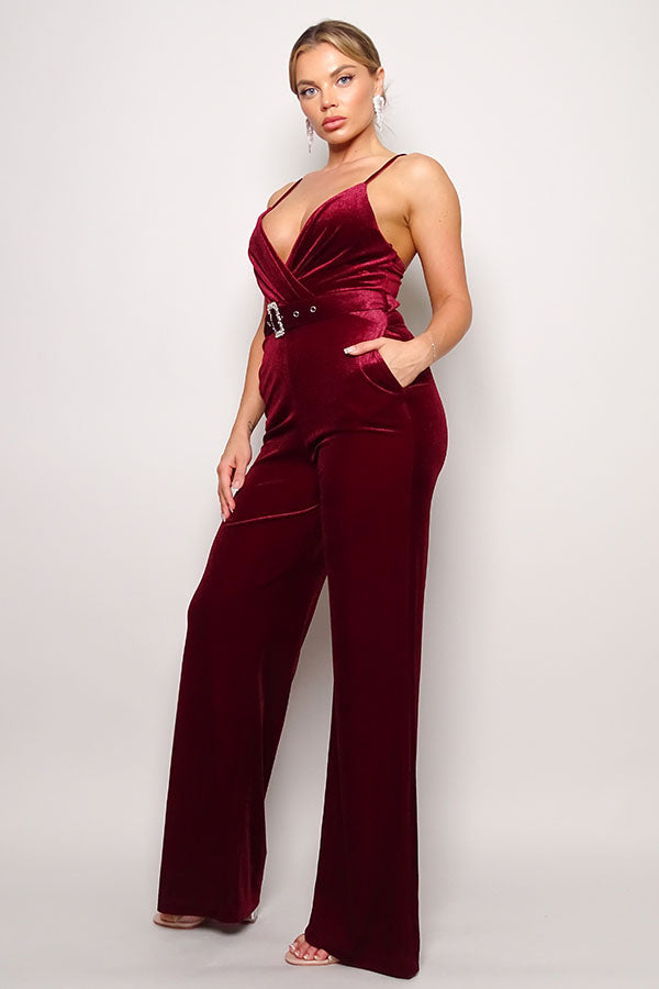 Samba Velvet Jumpsuit in Burgundy