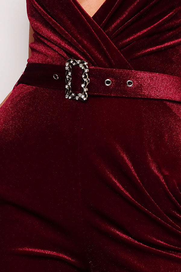 Samba Velvet Jumpsuit in Burgundy