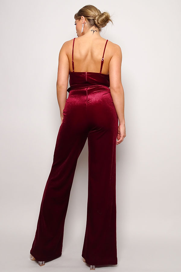 Samba Velvet Jumpsuit in Burgundy