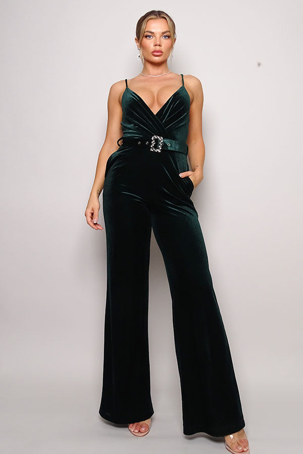 Samba Velvet Jumpsuit in Hunter Green