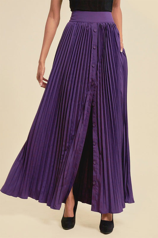 Purple Pleated Skirt With Pockets
