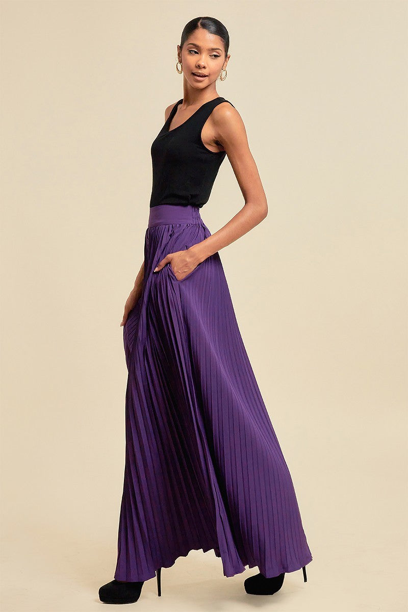 Purple Pleated Skirt With Pockets