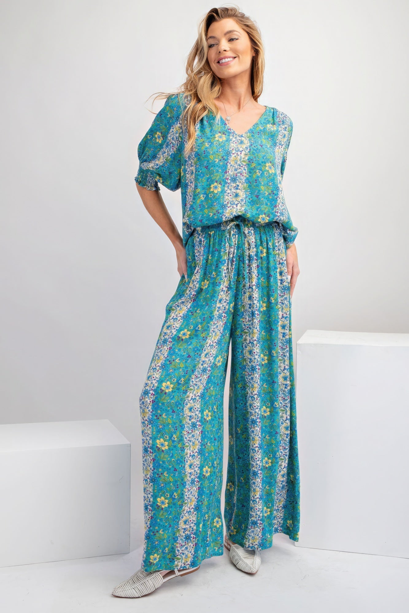 Blue Floral Palazzo Pants