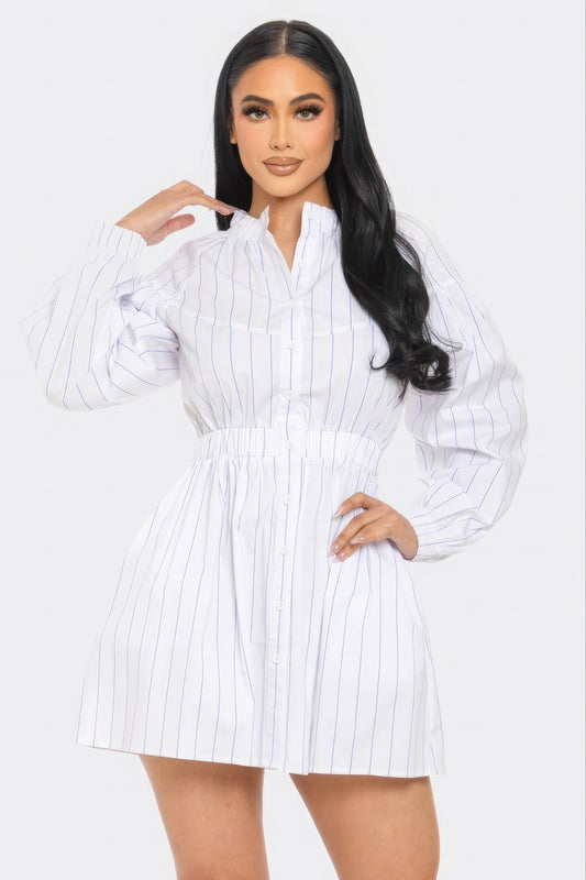 Striped Mini Dress in White