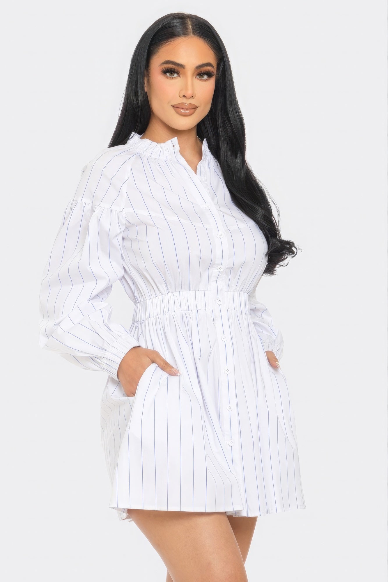 Striped Mini Dress in White