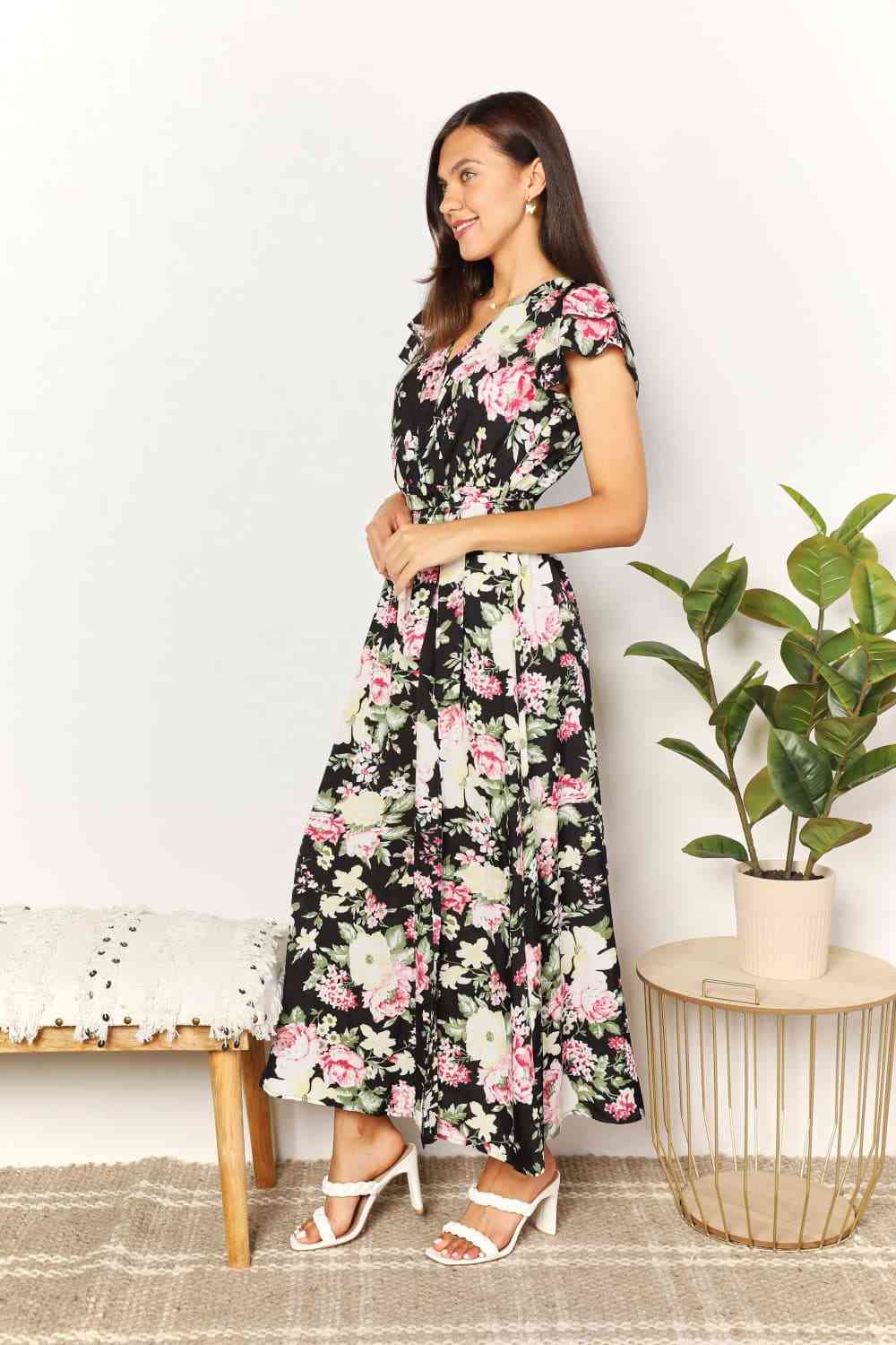 Floral Tie-Waist Split Dress