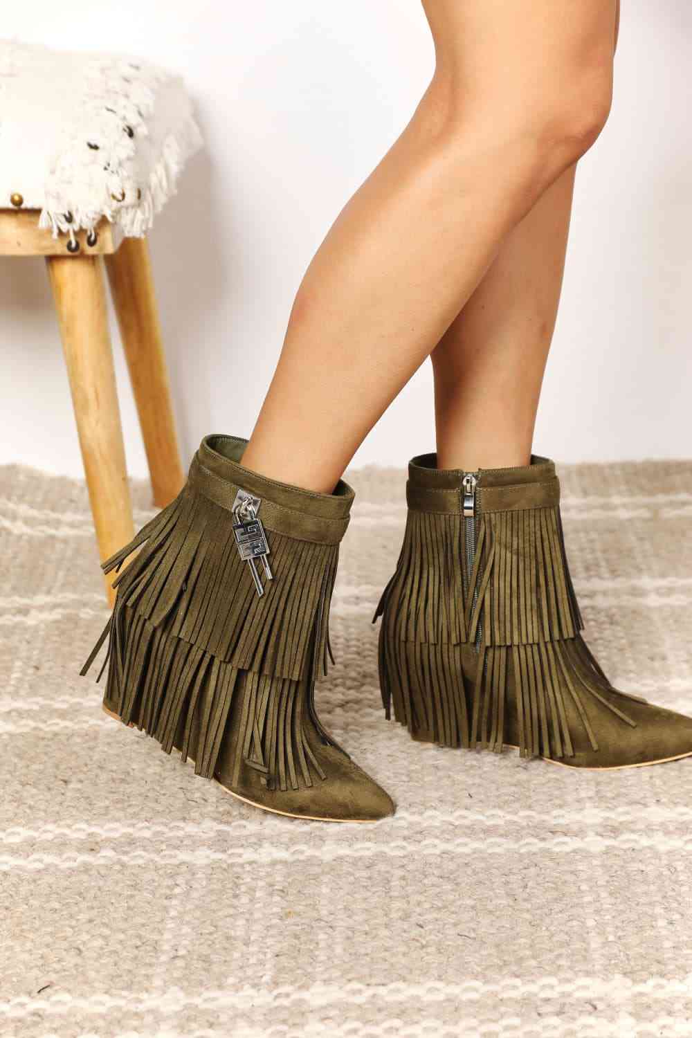 Wedge Heel Ankle Booties with Tassels