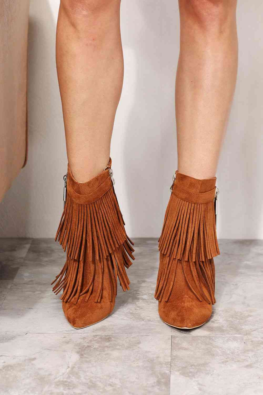 Wedge Heel Ankle Booties with Tassels