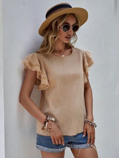 Ruffled Cap Sleeve Blouse