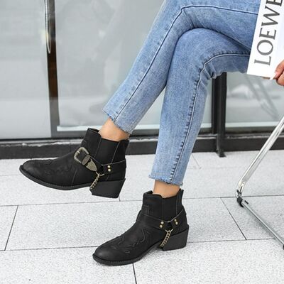 Vegan Leather Strapped Boots
