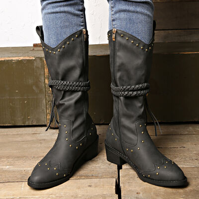 Vegan Leather Studded Boots