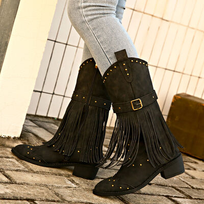 Studded Fringe Boots