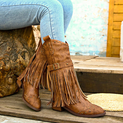 Studded Fringe Boots