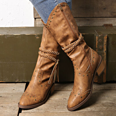 Vegan Leather Studded Boots
